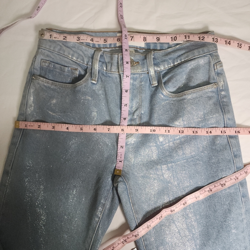 FRAME Le Skinny de Jeanne Metallic Chrome Coated Jeans Silver Skinny Size 24 - Picture 10 of 15